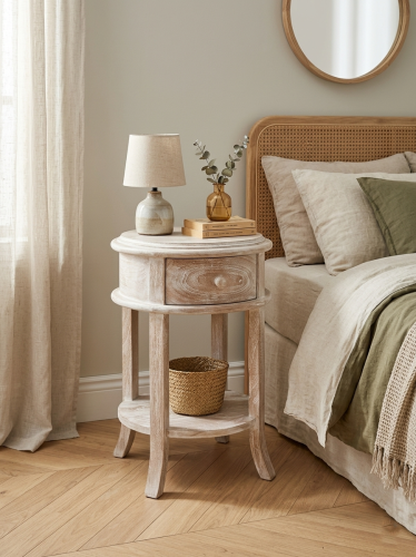 Table de nuit ronde en teck